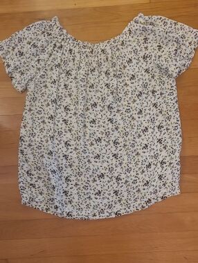 Red Haute White Off-Shoulder Blouse with Black & Yellow Floral Print